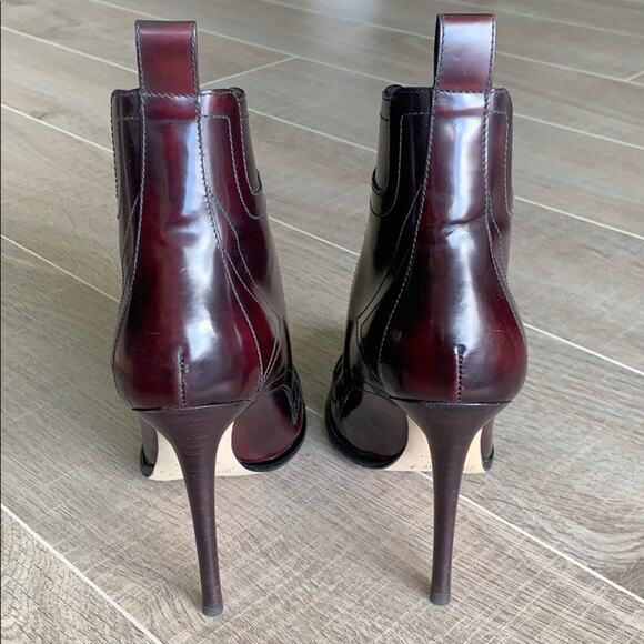 JIMMY CHOO Mazzy 110 Bordeaux Black Shiny Leather Booties Heels - Picture 3 of 8